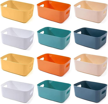 OWill 12 PCS Plastic Storage Bins and Baskets for Efficient Home Classroom Organization Small Containers in Multicolour for Kitchen, Cupboard box, and Bathroom Organizer on Shelves and Tubs