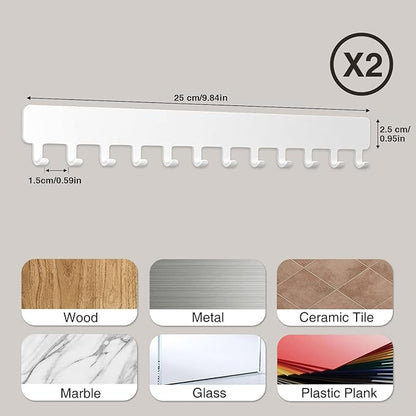 Bussdis Necklace Holder - Hanging Jewelry Organizer, Self-Adhesive, Wall Mount, 2 Pack, White