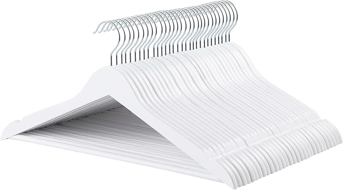 Amazon Basics Wood Suit Clothes Hangers for Closet Organizer, White, 30-Pack