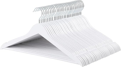 Amazon Basics Wood Suit Clothes Hangers for Closet Organizer, White, 30-Pack