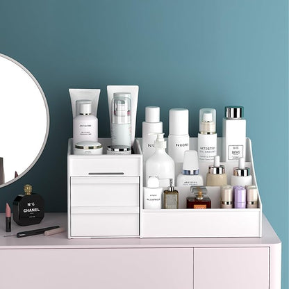 Men Cologne Organizer, Perfume Stand Tray, Countertop Organizer With Drawers for Cologne, Deodorant, Beard, Shaving Lotion, Perfume & Skincare - Perfect for Bathroom & Bedroom Storage (White)