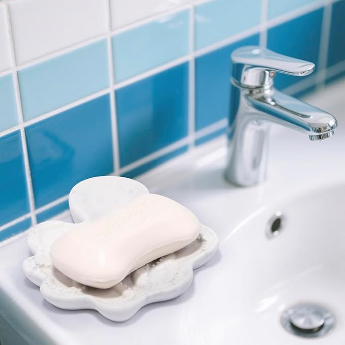 ZAWUU Resin Draining Octopus Soap Dish with Embossed Design – Multiuse Holder for Bathroom & Kitchen (White Marble, Octopus)