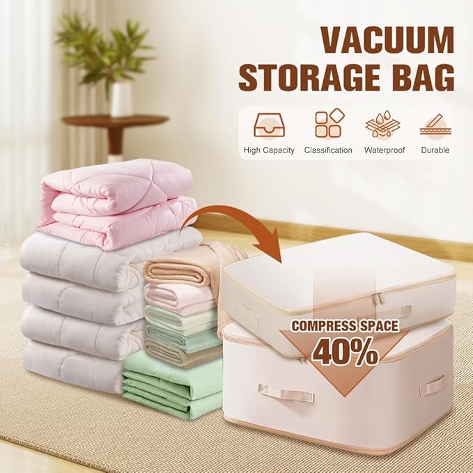 Ultra Space Saving Self Compression Organizer, Blanket Storage, Space-Saving Storage Bag, High-End Quilt Packaging Cube Bedding Storage Bag (Blue, L (54 * 42 * 30CM))