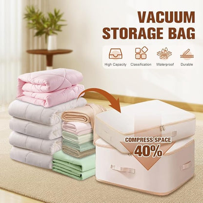 Ultra Space Saving Self Compression Organizer, Blanket Storage, Space-Saving Storage Bag, High-End Quilt Packaging Cube Bedding Storage Bag (Apricot, XL (54 * 42 * 60CM))