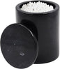 Black Marble Qtip Holder for Bathroom 4" Canister with Lid for Cotton Swabs, Balls, Pads, Floss Picks, Bath Salts - Vanity Makeup Storage Organizer Bathroom Essentials Accessories Decor