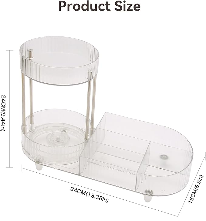Makeup Organizer Rotating Perfume Tray 5-compartment Cosmetic and Skincare Organizers Makeup Brush Holder for Bathroom Vanity Bedroom Counter Countertop (Transparent-Silver Foot Mat)