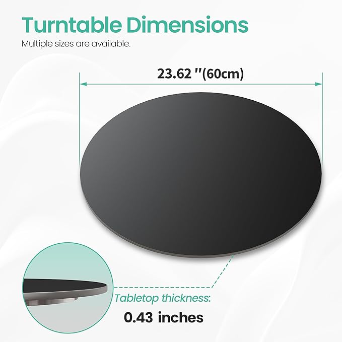 23.6" Lazy Susan Turntable – 360° Sinteredstone Silent Anti-Slip Turntable, Table Top Centerpiece for Kitchen, Pantry, Spice Rack, Refrigerator & Dining Table, Black