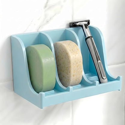 Soap Holder for Shower Wall, 3-Compartment Soap Dish for Shampoo, Conditioner and Body Soap, Fast Draining & Rust-Proof & Heavy Duty, Ultra-Strong Self Adhesive & Freestanding (Light Blue, No Label)