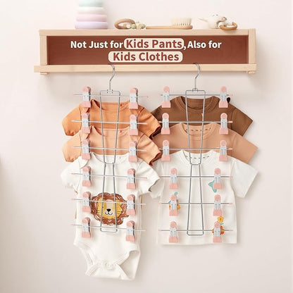 DOIOWN 6-Tier Baby Hangers with Clips - Space Saving Kids Pants Hangers for Babies & Kids Pant,Clothe,Adjustable Toddler Clothes Hanger for Newborn Children Closet Organization Pink 2Pack