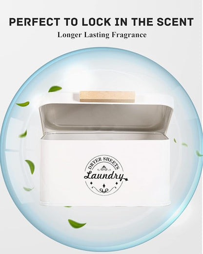 SACREDAY Dryer Sheet Holder with Hinged Lid for Laundry Room Organization. Metal Dryer Sheet Dispenser Container, Farmhouse Laundry Room Decor and Accessories for Dryer Sheets Holder, Cream