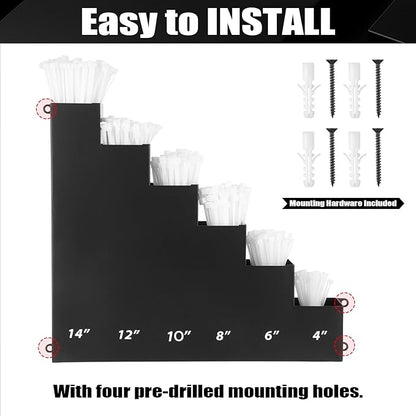 Cable Zip Tie Storage Holder Rack Metal Zip Tie Organizer Wall Mount Pockets with Screws for Workshop Shed Garage Home Ties, Ties and Tools Not Include(Black,14 x 13 Inch,6 Pockets)