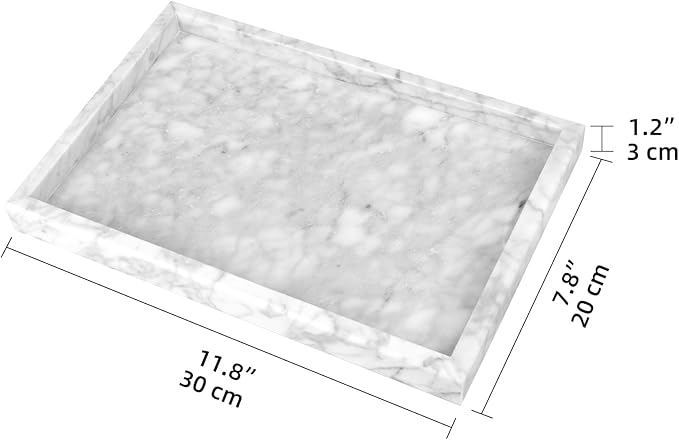Marble Bathroom Vanity Tray, Natural Luxury Vanity Home Kitchen Bathroom Table Tray, Stone Decorative Countertop Dresser Trays for Key Coffee Perfume Jewelry Makeup (Carrara White, 12"x 8" x1.2")