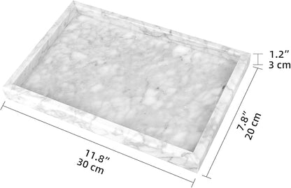 Marble Bathroom Vanity Tray, Natural Luxury Vanity Home Kitchen Bathroom Table Tray, Stone Decorative Countertop Dresser Trays for Key Coffee Perfume Jewelry Makeup (Carrara White, 12"x 8" x1.2")