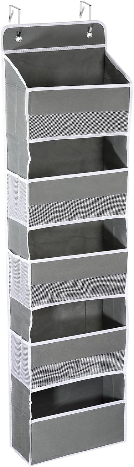 PATIKIL Over The Door Shoe Organizer Hanging Rack Storage with 5 Large Pockets & 6 Side Pockets Wall Mount 35 lbs Weight Capacity for Door Wall Closet Shoes, 5 Layer, Grey