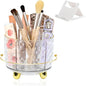 SAYEEC Pen Holder for Desk 6 Slots Rotating Makeup Brush Organizer Toothbrush Holder Versatile Desk Skin Care Cosmetic Organizer Pencil Cup Pot Art Supply Caddy for Office Vanity Bathroom (Clear Gold)