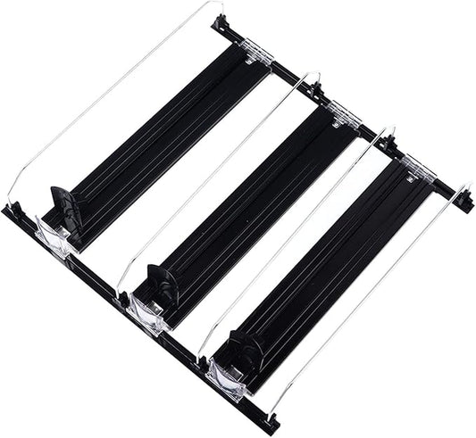 38cm Drink Organizer for Fridge Automatic Pusher Glide 12oz 16oz 20oz Soda Dispenser for Fridge (Black)