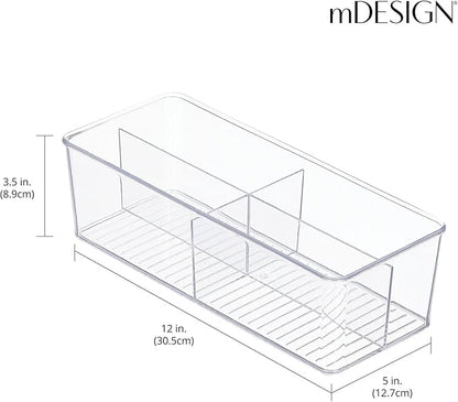 mDesign Plastic Kitchen Cabinet Storage Organizer Bin Box - 4 Divided Sections for Pantry Shelves, Countertops, Island, or Cupboard - Holds Snacks, Tea Bags, Spices, Sauces, Ligne Collection, Clear
