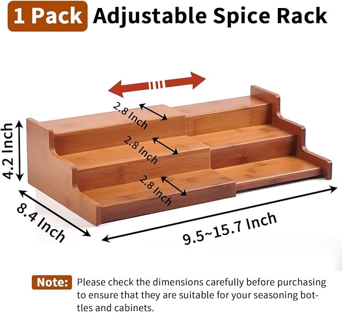 JinDoWin Spice Organization for Cabinet Spice Organizer, 3-Tier Spice Rack Organizer for Cabinet, Multi-Use Seasoning Rack (1, Dark Bamboo)
