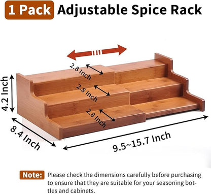 JinDoWin Spice Organization for Cabinet Spice Organizer, 3-Tier Spice Rack Organizer for Cabinet, Multi-Use Seasoning Rack (1, Dark Bamboo)