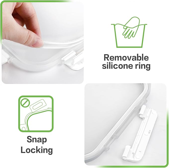 HOMBERKING 4 Pieces 63oz/8cup Large Glass Food Storage Containers with Lids, Meal Prep Containers, Airtight Bento Boxes with Leak Proof Locking (2 Containers 2 Lids), Microwave,Oven,Fridge Safe-White