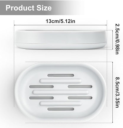 Topsky 2 Pack Soap Dish for Shower, Sink, Bathtub, Oval Plastic White Soap Bar Holder with Drain, Easy to Clean, Durable