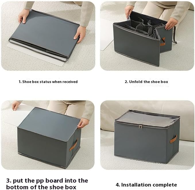 Fabric Shoe Organizer Storage Box,With Adjustable Dividers For Shoe Box,12 Separate Compartments For Boots Heels Sneakers (Black,Set1)