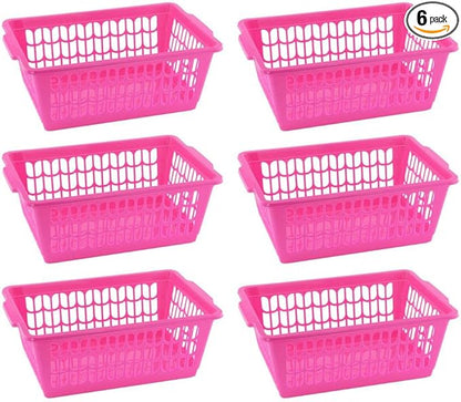 YBM HOME Plastic Perforated Storage Basket Bin Office Drawer, Shelf Desktop Countertop Tray Organizer 32-1188 (6, Pink)