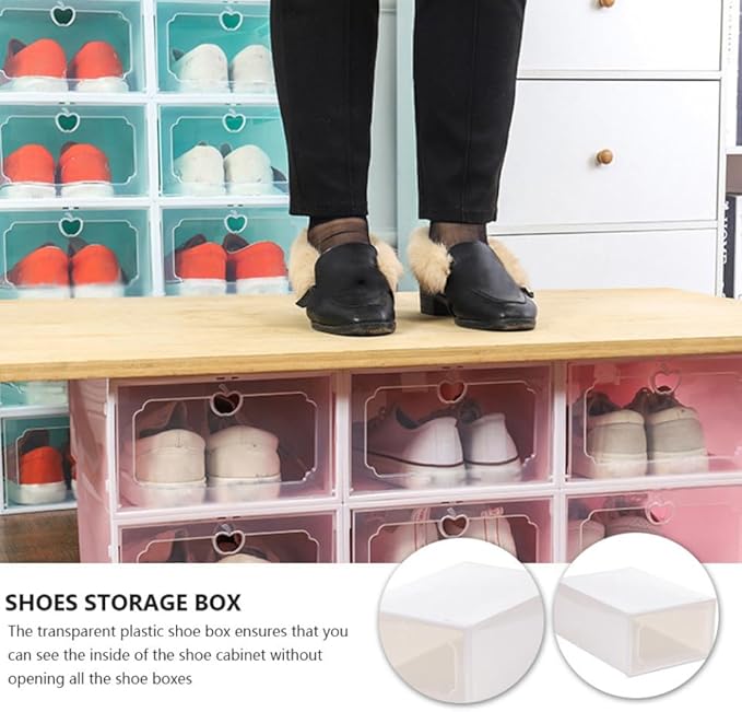 VICASKY Large Plastic Shoe Storage Boxes Set of 6 with Flip- Design Thickened Stackable Organizer for Women’s Shoes Pearl White for Closet and Home
