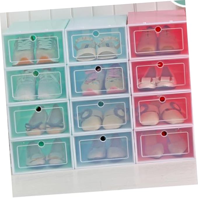 6PCS Transparent Stackable Shoe Storage Boxes with Thickened Plastic S Pink Organizer for Sneakers Shoe Containers for Closet and Entryway Storage
