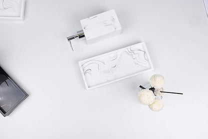 Vanity Tray Toilet Tank Tray, White Elegant Marble Pattern Bathtub Tray, Bathroom Organizer for Small Items,Makeup Desk Tray, Resin Dresser Jewelry Tray,Mini Size