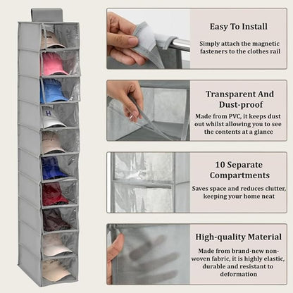 Hat Organizer, 10 Shelf Hanging Organizer for Baseball Caps, Collapsible Hat Rack Storage with Dust Cover, Space-Saving Hat Holder Display for Closet, Dorm, Bedroom, Apartment (Gray)