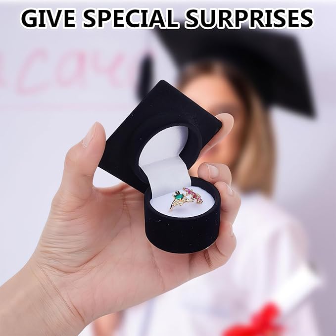 Graduation Cap Jewelry Box, Personalized Ring Box Velvet Earring Ring Display, Creative Organizer Jewelry Box Storage Case Ring Holder for Graduation Celebration Wedding Ceremony Birthday Party(Blue)