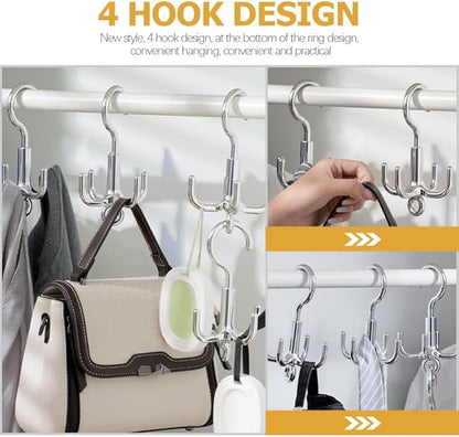 Unomor 4-Claw Rotating Hook Swivel Coat Hat Hook 360 Degree Multi-Purpose Belt Hanger for Clothes Bags Scarves Home Storage Organization