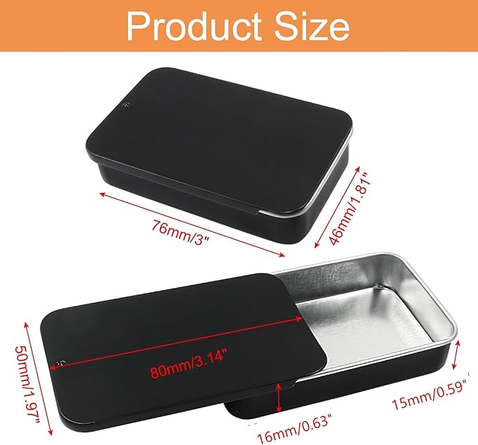 10 Pcs Black Metal Tin Container Slide Lid, 3.14" x 1.97" x 0.63" Metal Tin Container Slide Top for DIY Pills, Solid Perfumes, Lip Balms, Cards and Herbs