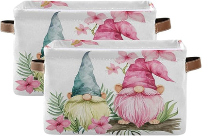 Large Storage Basket Gnomes Spring Storage Bin Cube Canvas Fabric Organizer Handles Collapsible for Clothes Toys Bedroom Decorative