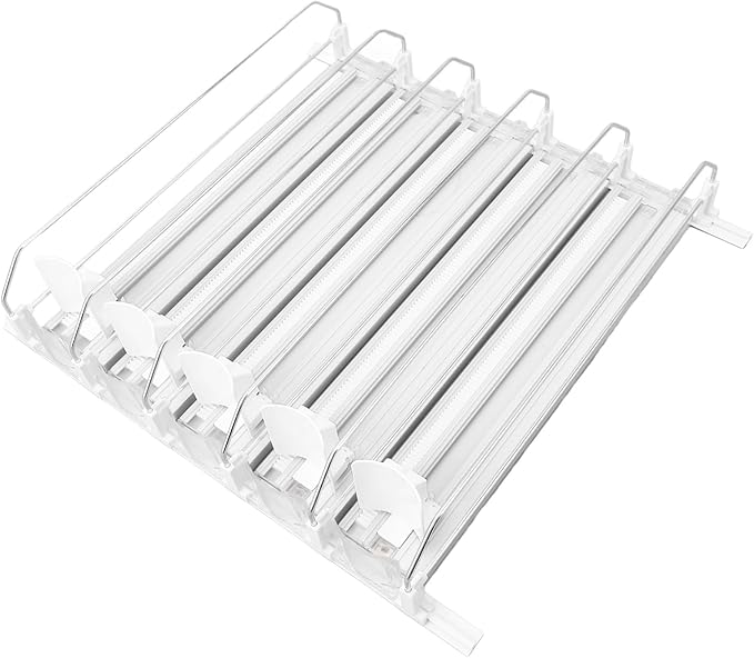 Pilipane 5pcs Self Pushing Soda Can Dispenser Drink Organizer for Fridge Automatic Beverage Pusher Glide System Adjustable Dividers for Beer Pop Cans Water Bottles Pantry Garage Coolers (White)