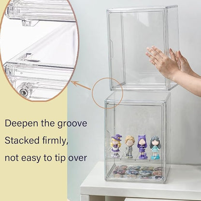 X-Large Clear Display Case for Collectibles, Acrylic Box, Storage Bins with Magnetic Lid and Stackable Design, 3 Adjustable Layers, Display Box for Figure, Lego, Shoes, Purses, Cosmetics