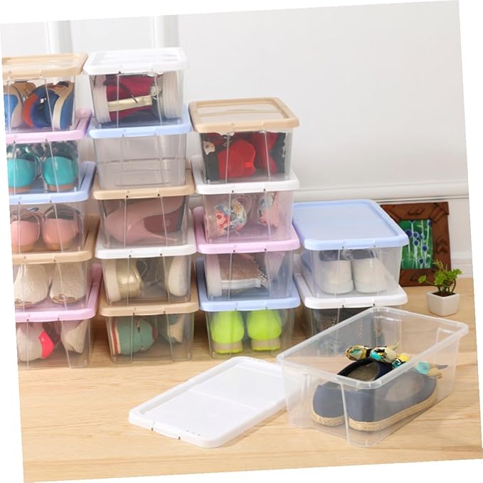 2pcs Stackable Plastic Shoes Storage Boxes with Lids, Shoe Organizer Cases for Household Closet and Kitchen Storage