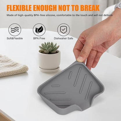 Silicone Soap Dish for Shower with Self Draining, 2 Pack Soap Holder for Bathroom, Silicone Sponge Holder for Kitchen Sink, Soap Tray for Dispenser, Scrubber, Bottle, 4.7"×3.9", Gray & Teal