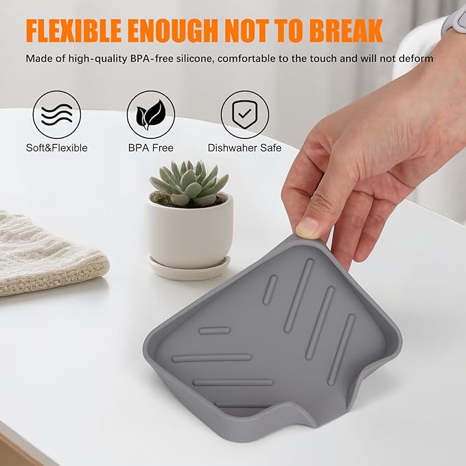 Silicone Soap Dish for Shower with Self Draining, 2 Pack Soap Holder for Bathroom, Silicone Sponge Holder for Kitchen Sink, Soap Tray for Dispenser, Scrubber, Bottle, 4.7"×3.9", Gray