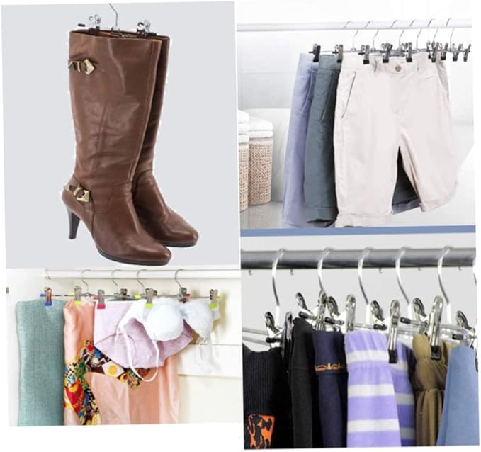 Boot Hangers, Double Adjustable Clips Multi-Functional Pants Hangers Travel Portable Hanging Clips Boot Organizer Boot Holder for Laundry Home Set of 6