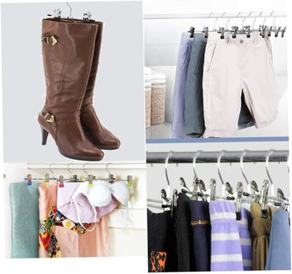 Boot Hangers, Double Adjustable Clips Multi-Functional Pants Hangers Travel Portable Hanging Clips Boot Organizer Boot Holder for Laundry Home Set of 6