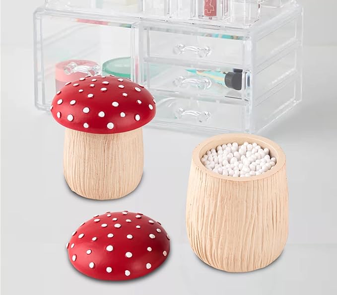 dgudgu 2 Pack Qtip Holder Mushroom Cotton Ball Holder Cotton Swab Holder Qtip Dispenser Bathroom Cotton Ball And Q-tip Organizer Container