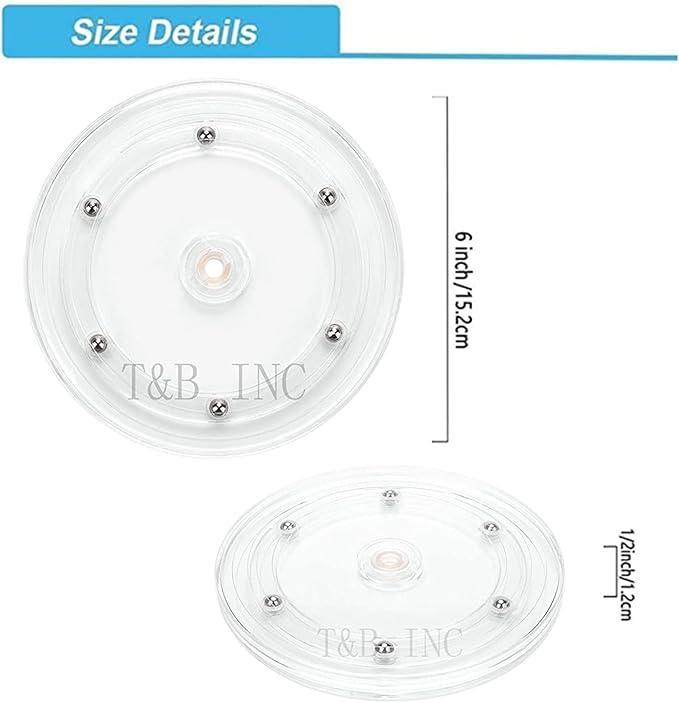 TamBee 2PC 6 inch Lazy Susan Turntable Organizer White Acrylic for Spice Rack, Cake, TV, Laptop, Crafts, Kitchen, Cabinet, Pantry Decorating