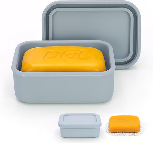 AIDIMMING Enhanced Leak-Proof Silicone Soap Case with Drainage Layer. Portable Travel Soap Container for Camping,Gym .Shatterproof Compact Bar Soap Holder (Light Gray)