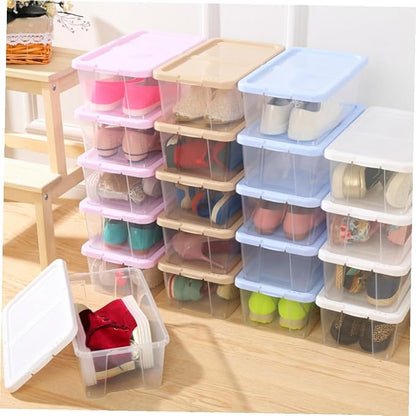 2pcs Stackable Plastic Shoes Storage Boxes with Lids, Shoe Organizer Cases for Household Closet and Kitchen Storage
