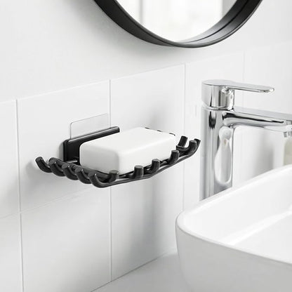 Bar Soap Holder for Shower Wall, Self Draining Plastic Bar Soap Dish Tray Container Case for Bathroom Sink, Adhesive Shower Soap Dish Holder Wall Mounted, Black 2 Pack