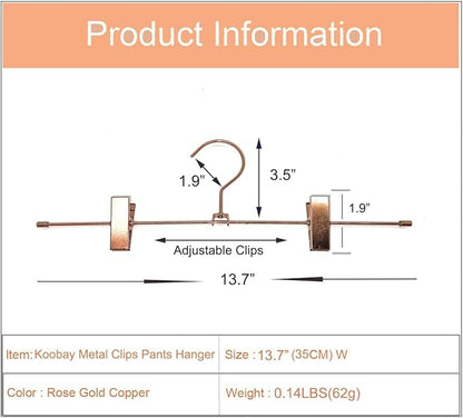 30Pack KOOBAY 13.7" Rose Gold Metal Heavy Duty Clips Pants Hangers Trousers with Swivel Hook