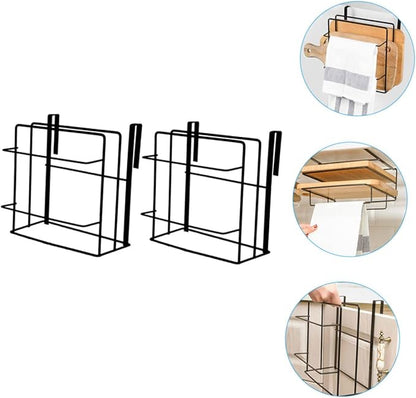 2Pcs Cabinet Organizer Set Over Door Storage Rack with Double Hooks for Towel and Cutting Board Stylish and Space Saving for Spaces for Kitchen Organization
