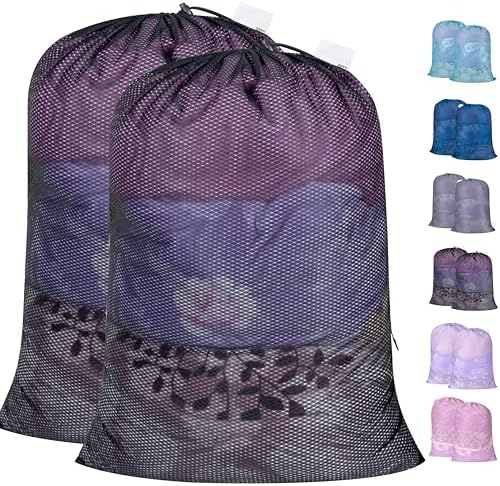Polecasa 2 Pack Heavy Duty Diamond Mesh Laundry Bag, 24x36", Black by Polecasa